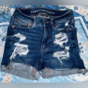 American Eagle Outfitters Distressed High V-Rise Shortie Denim Shorts